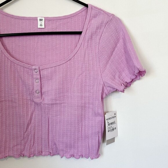 NWT BP by Nordstrom Purple Pink Pointelle Rib Cropped Short Sleeved Henley - S - Picture 2 of 4